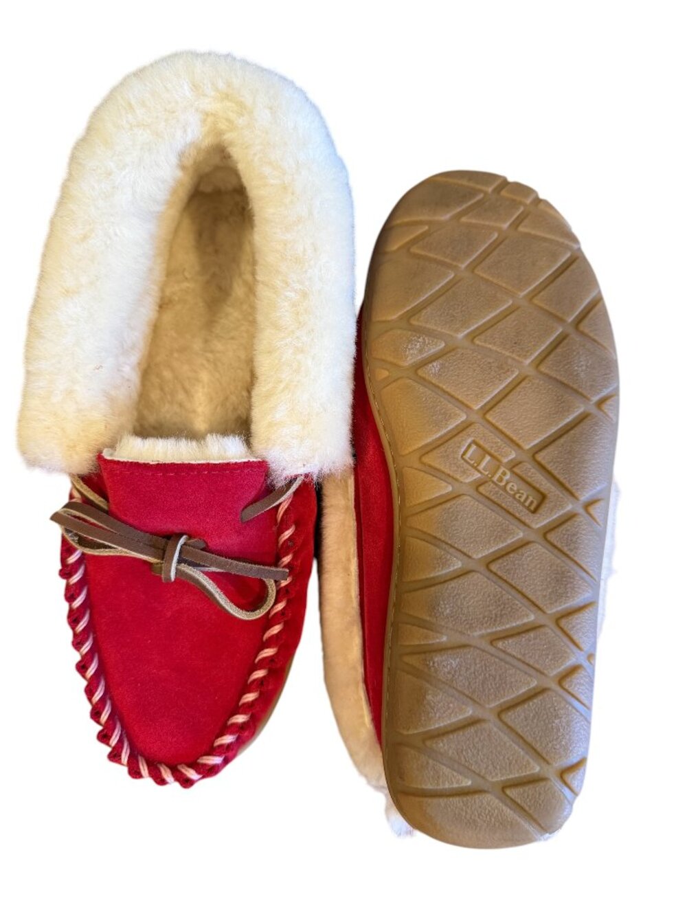 L.L.Bean Red Shearling Suede Moccasins Approx Women’s 9 / Men’s 8 - Picture 5 of 6